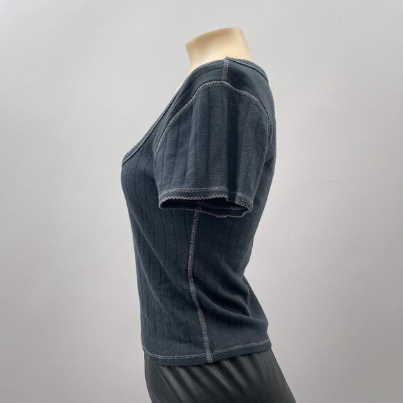 Free People X Intimately FP End Game Pointelle Baby Tee Black Women's Size Large - Picture 9 of 15